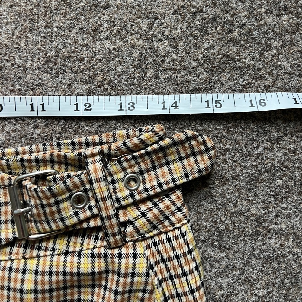 Bershka Wrap Style Mini Plaid‎ Academia Preppy Skirt Buckle Accent Tan Women’s L - Picture 6 of 11